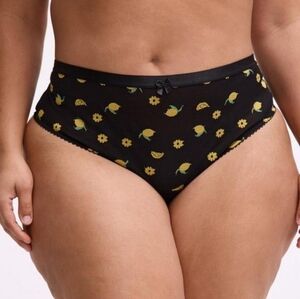 Mesh Mid-Rise Embroidered Thong Panty - Lemon Print